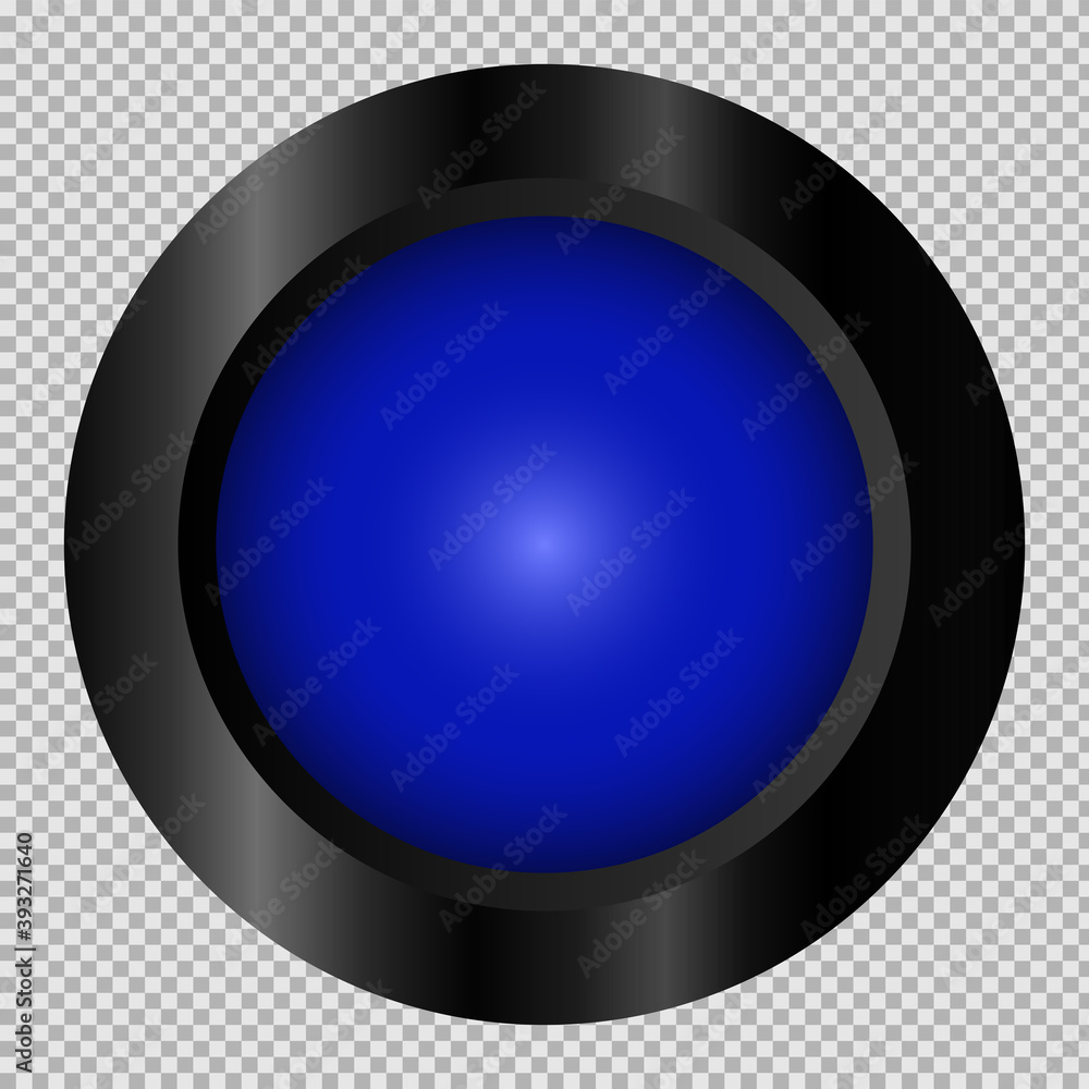 Poster blue button in black frame on transparent background for web. isolated vector object. eps 10