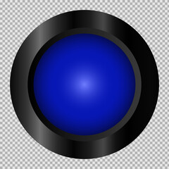 Blue button in black frame on transparent background for web. Isolated vector object. EPS 10