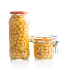 Healthy canned chickpeas in jar
