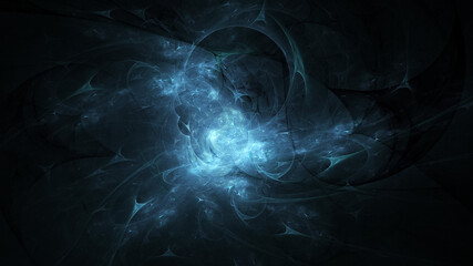 Abstract colorful blue crystal shapes. Fantasy light background. Digital fractal art. 3d rendering.