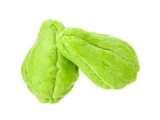 fresh Chayote vegetable isolated on white background. Top view