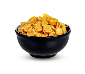 Corn flakes in bowl isolated on white.