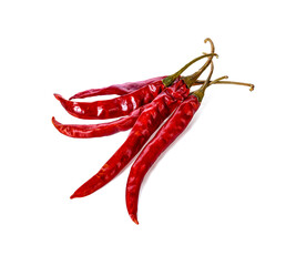 Dried red chili or chilli cayenne pepper isolated on white background