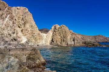 Fototapeta na wymiar Rocky Coast of Cabo de Gata Nijar Park, Almeria, Spain