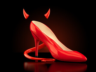High heel with devil horns and tail