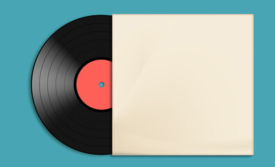 Vinyl record disc in paper case. Vector banner.
