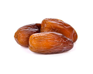 Dried dates (fruits of date palm Phoenix dactylifera). on white background.