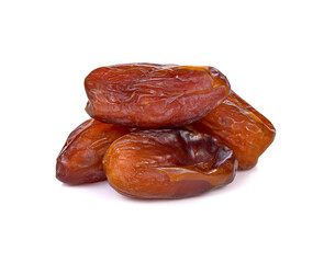 Dried dates (fruits of date palm Phoenix dactylifera). on white background.