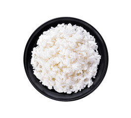 Rice in a bowl on a white background. Top view
