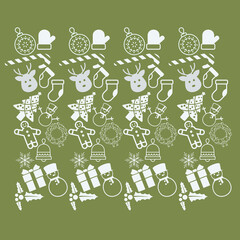 Merry Christmas card with colorful text and Christmas tree decorative pattern on abstract background, festive season greetings, graphic design illustration wallpaper, seamless pattern with toys