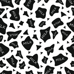 black pattern with spots cow and the word milk