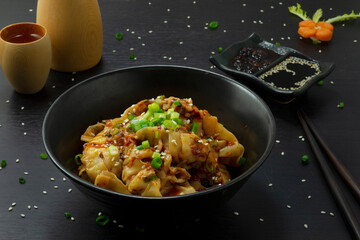 Dumplings recipe with a spicy Sauce chinese Food Style