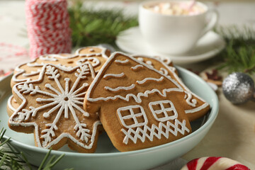 Concept of holiday food with Christmas cookie, close up
