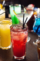 different kinds of cocktails in the bar