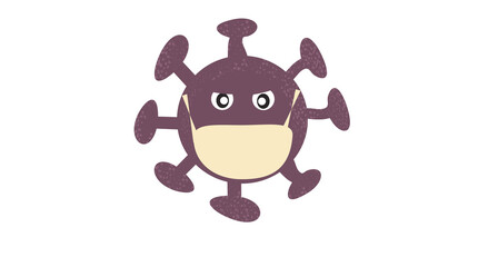 Coronavirus cell in medical mask. Cartoon character on a white background. COVID-19.