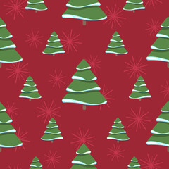 Seamless pattern with Christmas tree and snowflake for winter holidays design. Print for fabric, wrapping paper or wallpaper. New Year celebration.