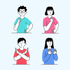 Set Flat Illustration Kids Gesture Ok, Agree and Refuse Concept