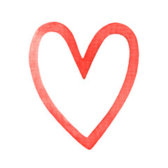 Watercolor contour of red heart isolated on white background. Love symbol. Valentine's Day.