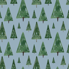 Seamless pattern with watercolor Christmas trees. Festive background. Scandinavian style. For textiles, fabrics, wallpaper, postcards, printing.