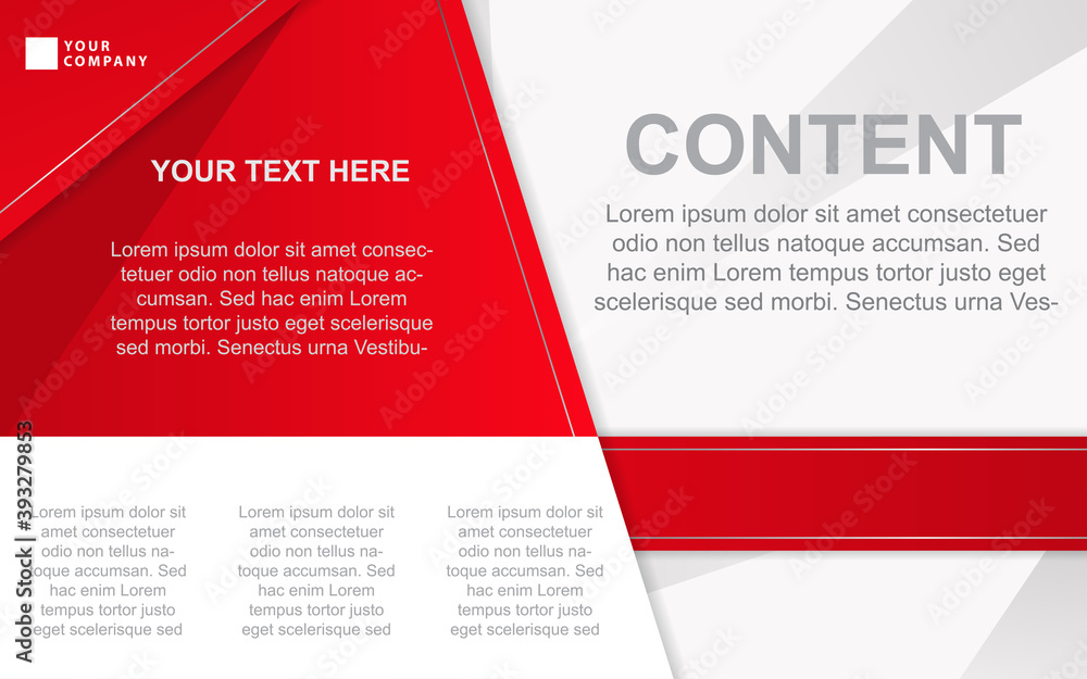 Poster abstract red and white overlapping layers background a combination with silver line texture. modern 