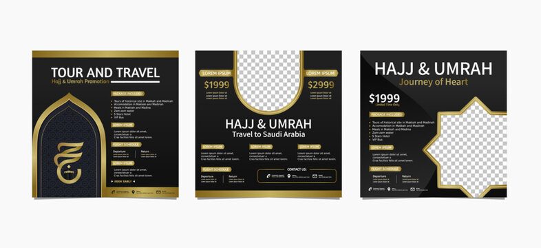Set instagram post template for hajj and umrah promotion Premium Vector Illustration