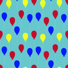childish vector seamless pattern with air balloons on a blue background