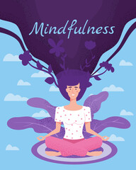 Mindfullness yoga meditation woman sit in the lotus position meditate