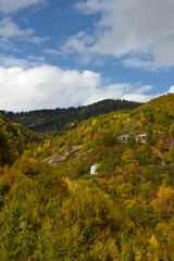 Autumn nature landscapes. ( wooden village houses ) Sinop, Turkey.