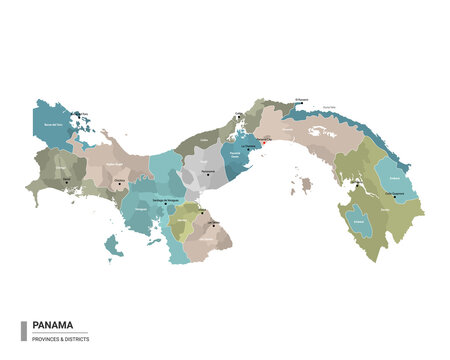 Panama higt detailed map with subdivisions. Administrative map of  Panama with districts and cities name, colored by states and administrative districts. Vector illustration.