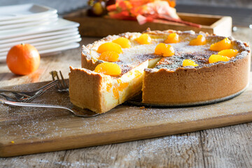 Cake on wooden table