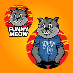 Cat Vector Illustration. Funny Cat Cartoon Character. Cat Cartoon Mascot. Cat Logo Icon