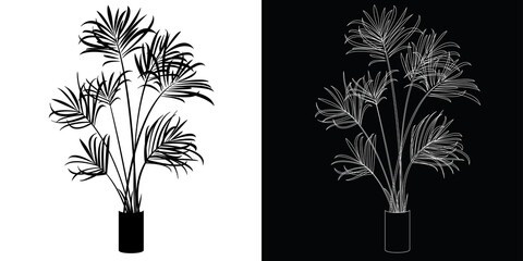 Dracaena home plant vector illustration, black and white silhouette for icon and web design of indoor house elements, simple and minimalistic