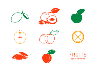 Fruits vector icons set on white background.