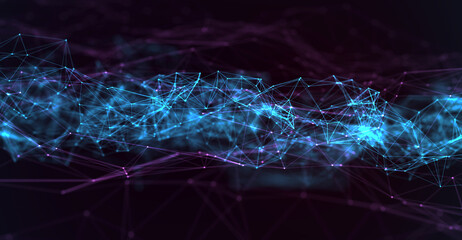 Abstract futuristic - technology with polygonal shapes on dark blue background. Design digital technology concept. 3d illustration.