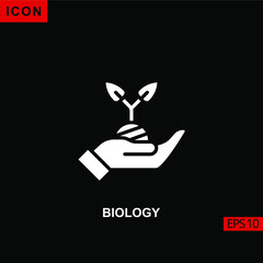 Icon biology soil leaf with hand vector on black background. Illustration Filled, glyph or flat icon for graphic, print media interfaces and web design.