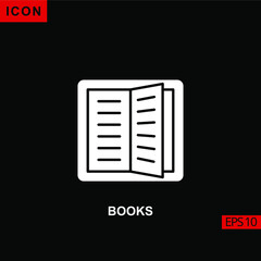 Icon open book vector on black background. Illustration Filled, glyph or flat icon for graphic, print media interfaces and web design.