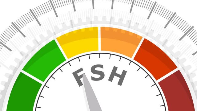 Gradient scale. Follicle stimulating hormone level measuring device icon. Sign tachometer, speedometer, indicators. Infographic gauge element. 3D rendering.