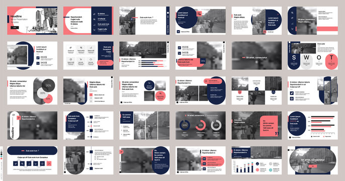 Geometric Red and Blue Presentation Element Templates. Vector infographics. For use in Presentation, Flyer and Leaflet, SEO, Marketing, Webinar Landing Page Template, Website Design, Banner.