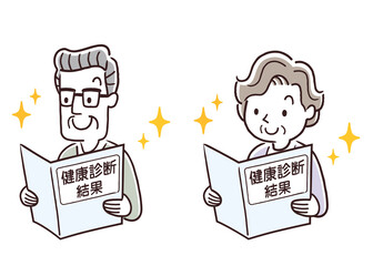 ベクターイラスト素材：健康診断の結果を確認するシニアの男女
