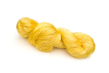 Yellow raw silk on white background.