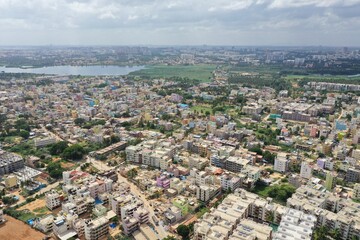 Aerial lake view of the buildings