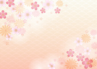 Japanese style かわいい和風の桜 オレンジ色の背景素材