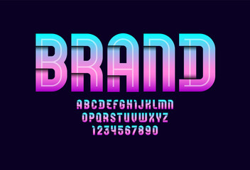 Trendy modern font, bright alphabet with line, letters and numbers, vector illustration 10eps
