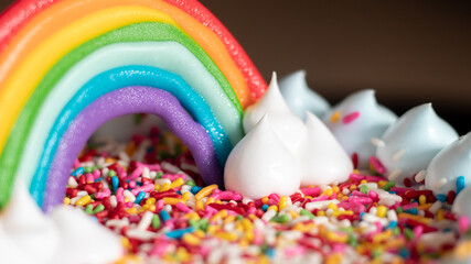 Fondant rainbow cake topper close view