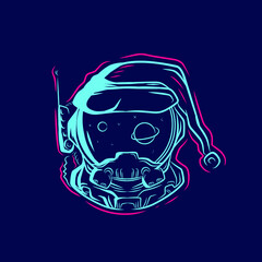 Santa astronaut logo line pop art portrait colorful design with dark background. Abstract vector illustration. New graphic style
