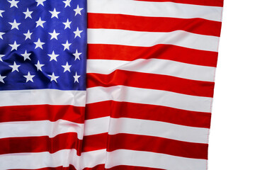 Rippled national flag of USA on white surface