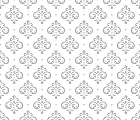 Wallpaper in the style of Baroque. Seamless vector background. White and gray floral ornament. Graphic pattern for fabric, wallpaper, packaging. Ornate Damask flower ornament.