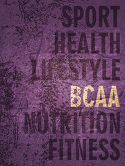 Tags cloud of BCAA. Words collage. Grunge texture