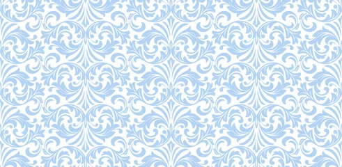 Fotobehang Wallpaper in the style of Baroque. Seamless vector background. White and blue floral ornament. Graphic pattern for fabric, wallpaper, packaging. Ornate Damask flower ornament © ELENA