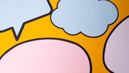 message icons on yellow background. classic letter logo